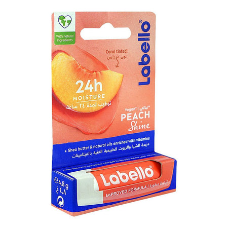 Labello Peach Shine Caring Lip Balm, Shea Butter, Vitamin E, 4.8g - Main Image