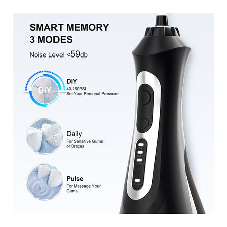 Seago Smart Water Rechargeable Dental Flosser/Irrigator Cordless USB, 3 Cleaning Modes, 5 Jet Tips, IPX7 Waterproof, Travel Bag, Black, SG-833 - Image 3