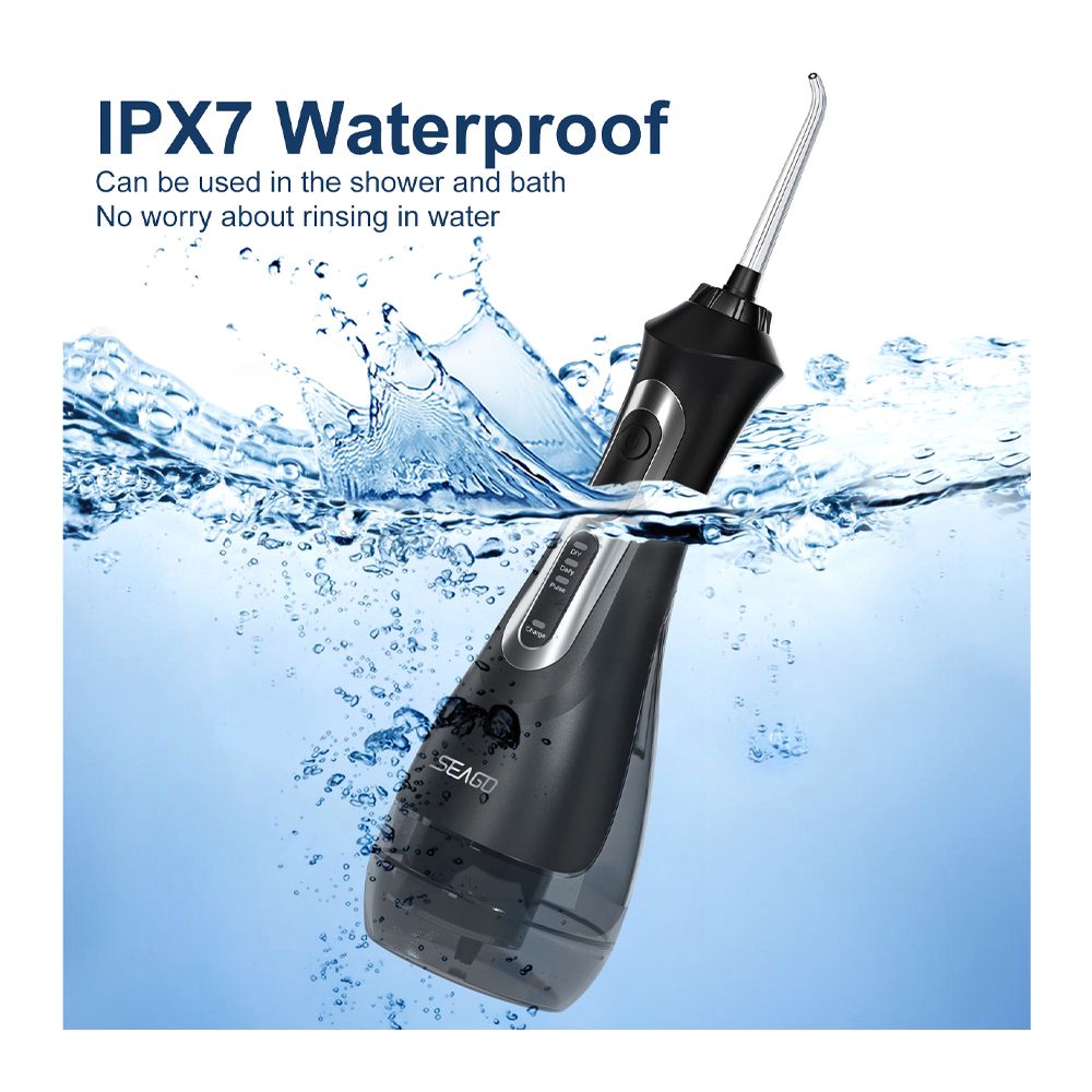 Seago Smart Water Rechargeable Dental Flosser/Irrigator Cordless USB, 3 Cleaning Modes, 5 Jet Tips, IPX7 Waterproof, Travel Bag, Black, SG-833 - Image 6