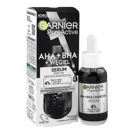 Garnier Pure Active AHA + BHA Wegiel Serum, Vegan, Niacinamide, For All Types Of Skin, 30ml - Main Image