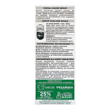 Garnier Pure Active AHA + BHA Wegiel Serum, Vegan, Niacinamide, For All Types Of Skin, 30ml - Image 2
