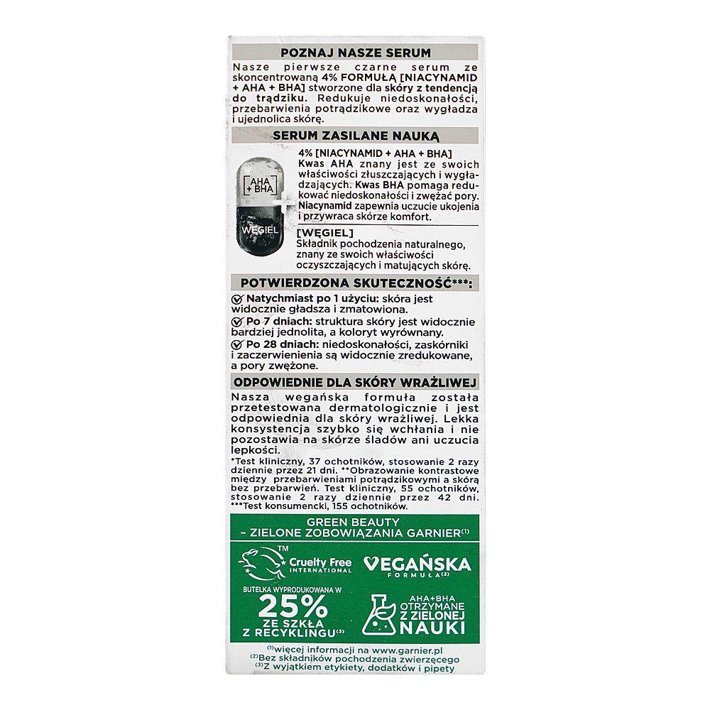 Garnier Pure Active AHA + BHA Wegiel Serum, Vegan, Niacinamide, For All Types Of Skin, 30ml - Image 2