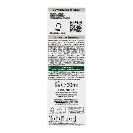 Garnier Pure Active AHA + BHA Wegiel Serum, Vegan, Niacinamide, For All Types Of Skin, 30ml - Image 3