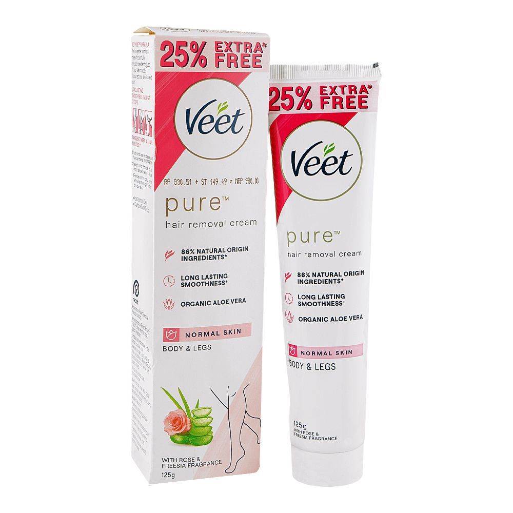 Veet Pure Rose & Freesia Fragrance Hair Removal Cream, Aloe Vera, For Normal Skin, 125g, 25% Extra Free - Main Image