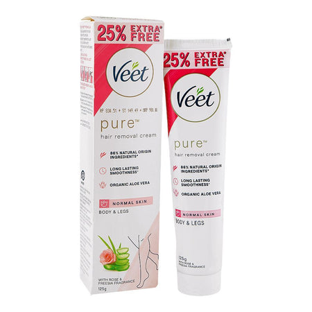 Veet Pure Rose & Freesia Fragrance Hair Removal Cream, Aloe Vera, For Normal Skin, 125g, 25% Extra Free - Main Image