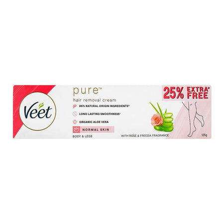 Veet Pure Rose & Freesia Fragrance Hair Removal Cream, Aloe Vera, For Normal Skin, 125g, 25% Extra Free - Image 3