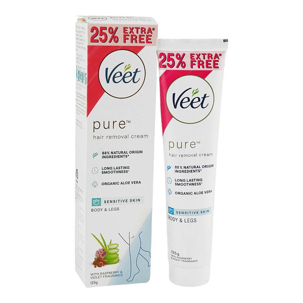 Veet Pure Raspberry & Violet Fragrance Hair Removal Cream, Aloe Vera, For Sensitive Skin, 125g, 25% Extra Free - Main Image