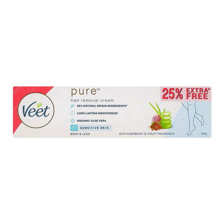Veet Pure Raspberry & Violet Fragrance Hair Removal Cream, Aloe Vera, For Sensitive Skin, 125g, 25% Extra Free - Image 3