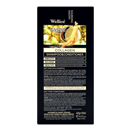 Wellice Ginseng Essence Collagen Shampoo + Conditioner, Ginseng, Vitamin E, Citric Acid, 420g + 100ml - Image 3