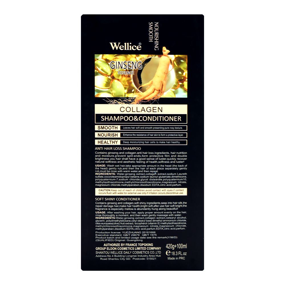 Wellice Ginseng Essence Collagen Shampoo + Conditioner, Ginseng, Vitamin E, Citric Acid, 420g + 100ml - Image 3