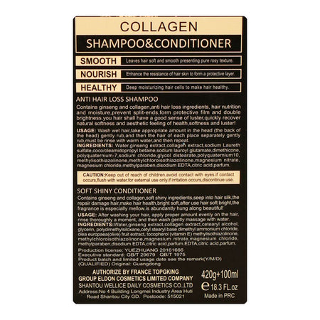Wellice Ginseng Essence Collagen Shampoo + Conditioner, Ginseng, Vitamin E, Citric Acid, 420g + 100ml - Image 4