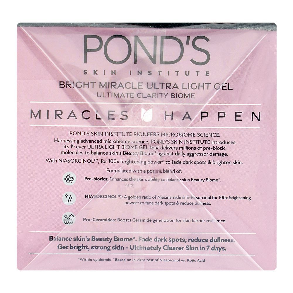 Pond's Bright Miracle Ultra-Light Biome Gel Niasorcinol Cream, Niacinamide, Citric Acid, For Skin Brightening, 50g - Image 3