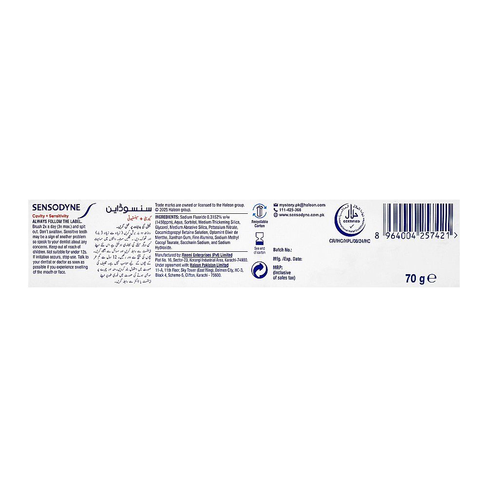 Sensodyne Cavity + Sensitivity 24H Dual Protection Toothpaste, 70g - Image 4
