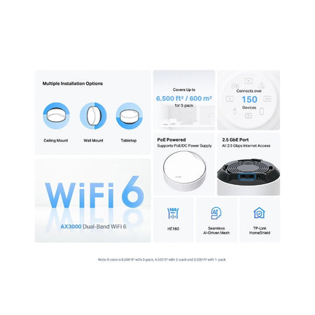 TP-Link AX3000 Whole Home Mesh Wi-Fi 6 System with PoE, 2402 Mbps, Deco X50-PoE, 3-Pack - Image 5