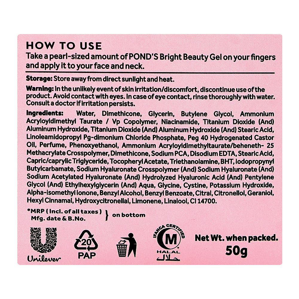 Pond's Bright Beauty Complex Ultimate Bright Gel, Glutathione, Niacinamide & Glycerin, For All Types Of Skin, 50g - Image 4