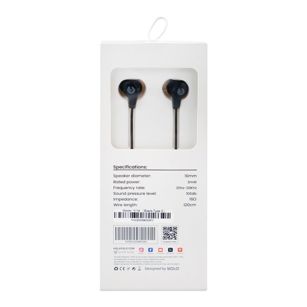 Yolo Tune Premium Stereo Type-C Wired Earphone, Black, Y-14 - Image 5