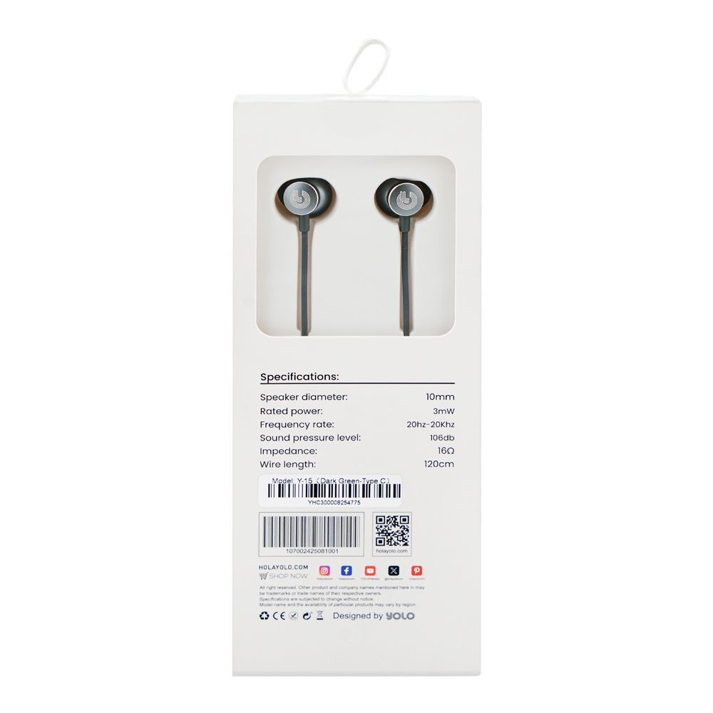 Yolo Tune Premium Stereo Type-C Wired Earphone, Dark Green, Y-15 - Image 5