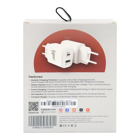 Yolo Hyper Volt Series 20W PD & QC Type-C & USB-A Port Fast Charger With Cable, White, Y-203 - Image 4