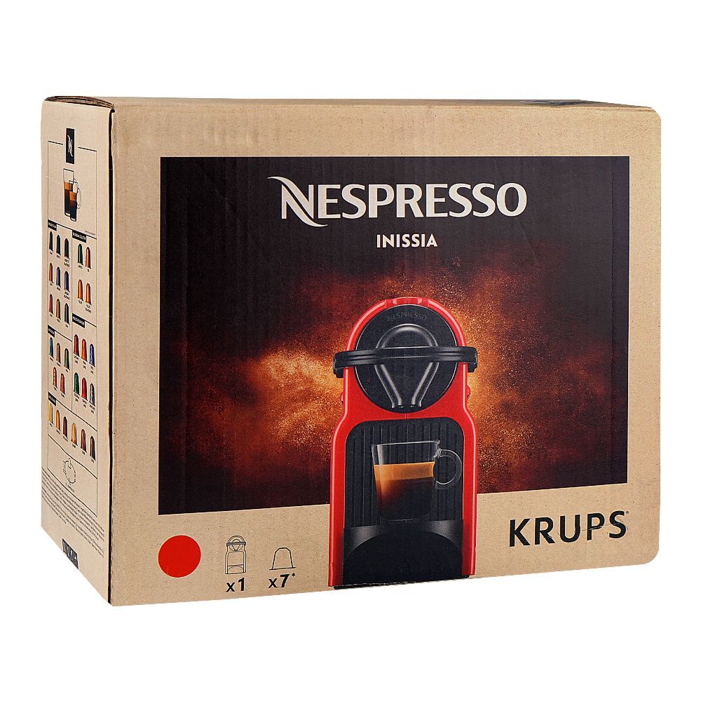 Nespresso Inissia Krups Coffee Machine, 1150-1260W, 220-240V, 1 Liter, Red, XN1005.99DE - Image 2
