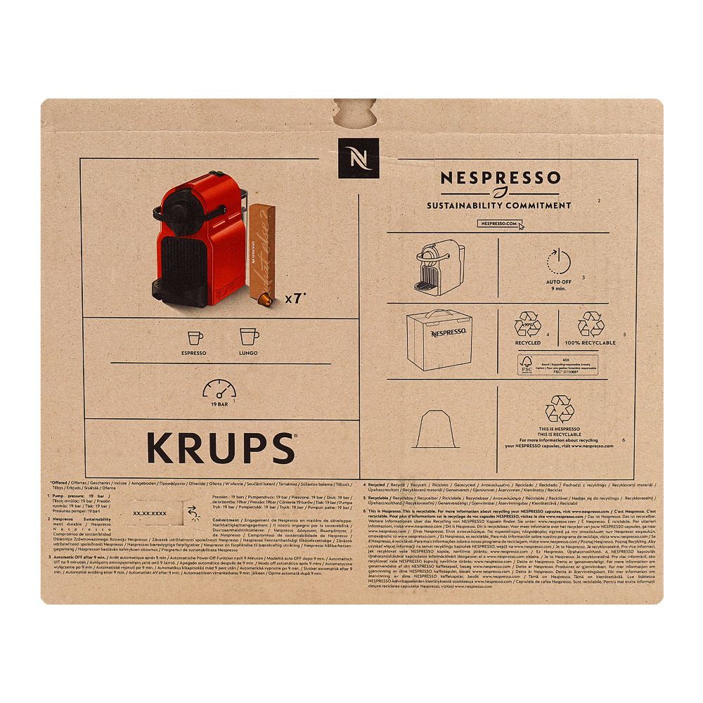 Nespresso Inissia Krups Coffee Machine, 1150-1260W, 220-240V, 1 Liter, Red, XN1005.99DE - Image 5