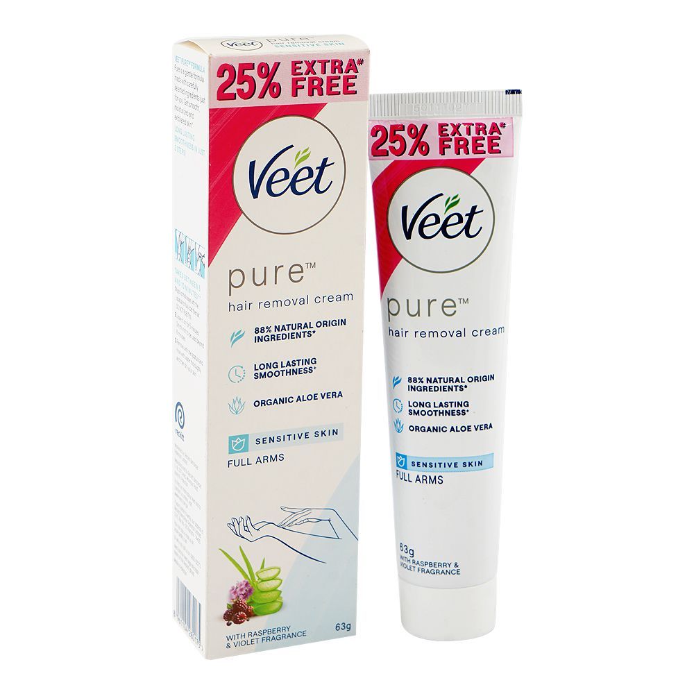 Veet Pure Raspberry & Violet Fragrance Hair Removal Cream, Aloe Vera, For Sensitive Skin, 63g - Main Image