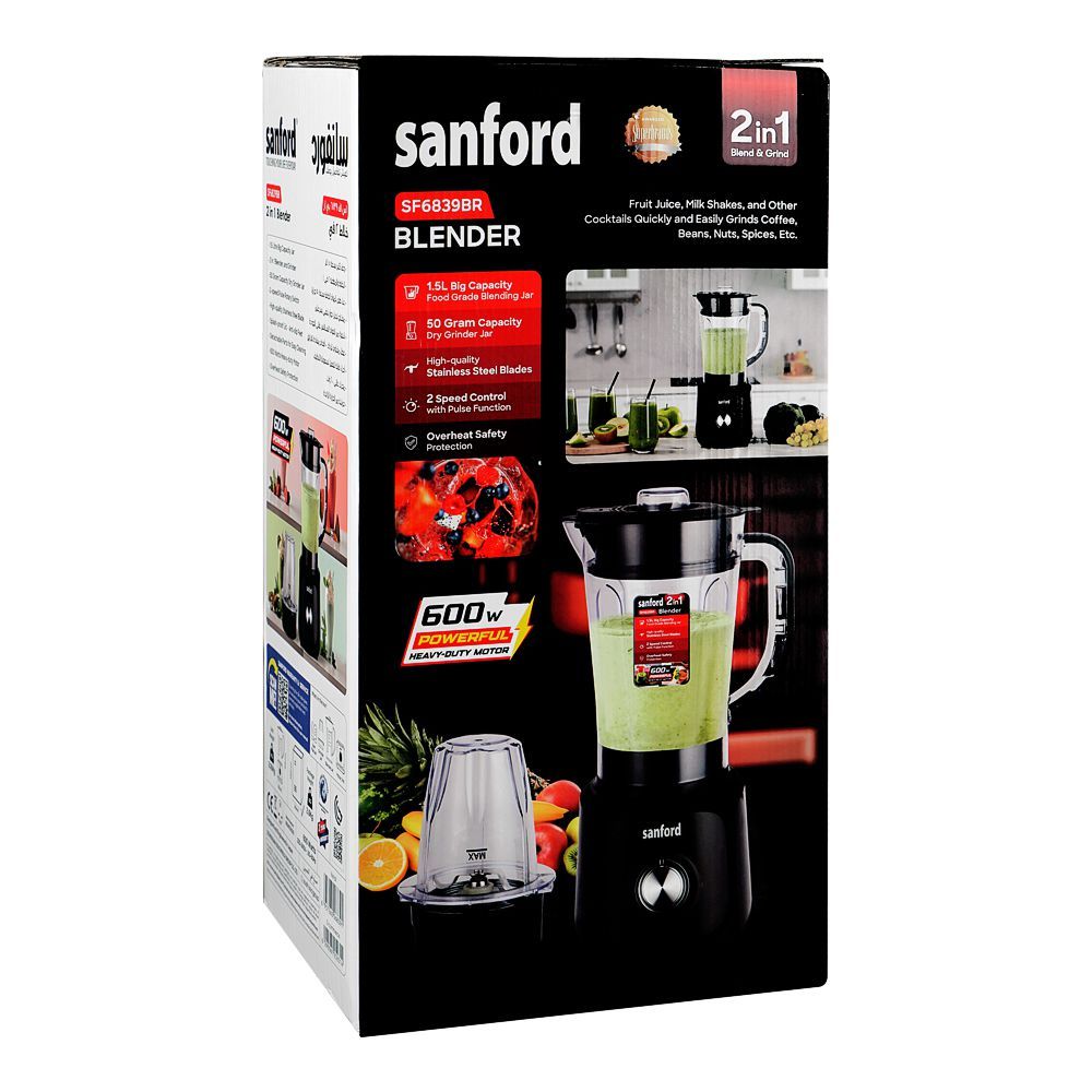 Sanford 2-In-1 Blend & Grind, 600W, 220-240V, 1.5 Liter + 50g Grinder, SF6839BR - Image 2
