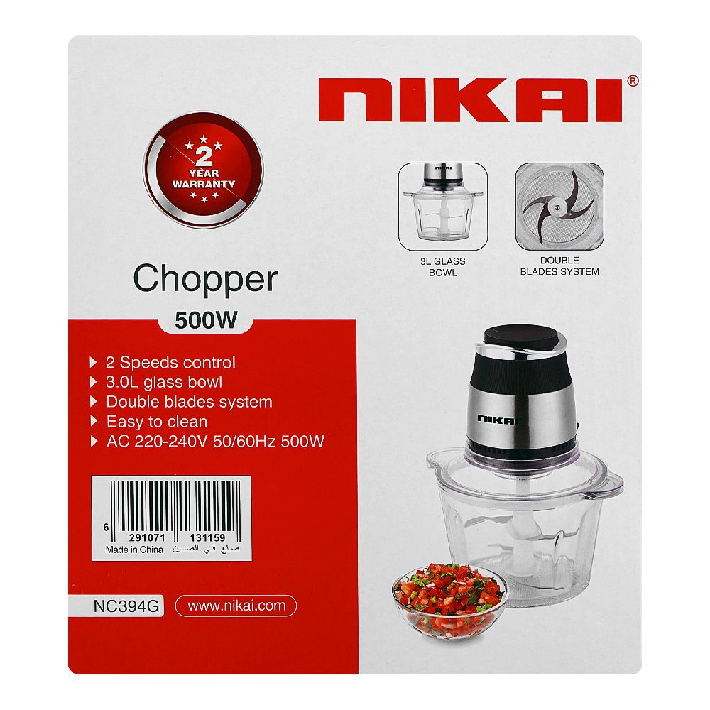 Nikai Chopper, 500W, 220-240V, 3 Liters Bowl, NC394G - Image 4