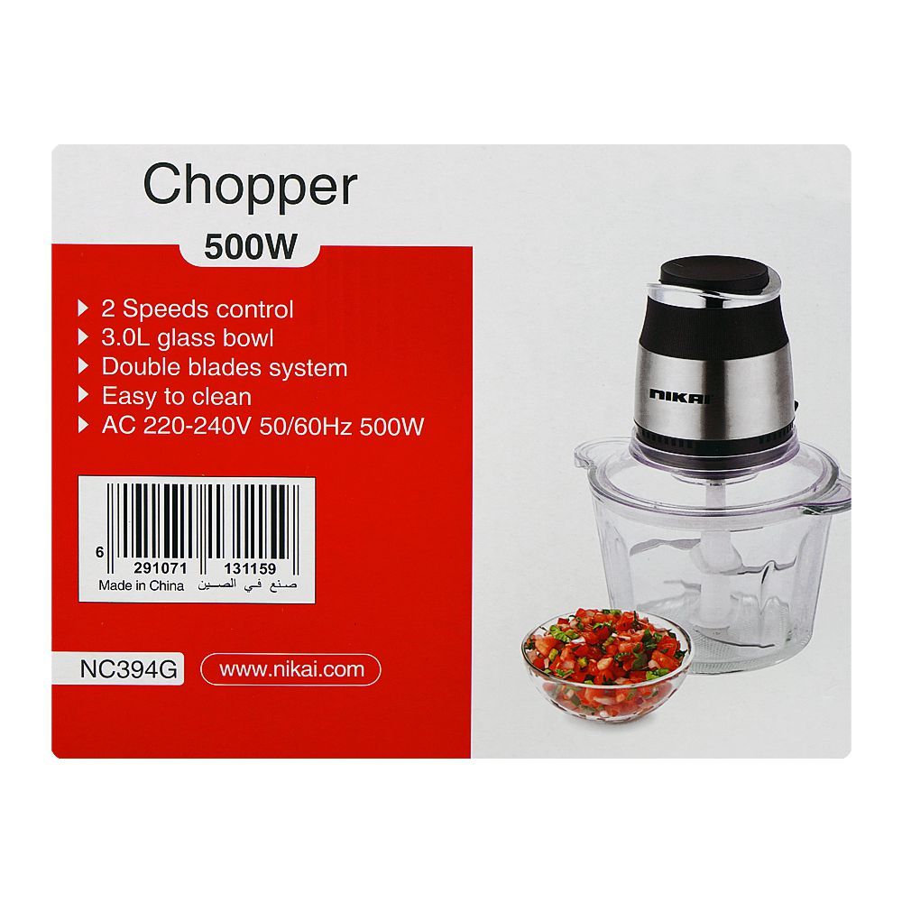 Nikai Chopper, 500W, 220-240V, 3 Liters Bowl, NC394G - Image 5