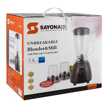 Sayona Unbreakable Blender & Mill With Mini Cup Circuit Breaker, 300-350W, 220-240V, SB-4631 - Image 2