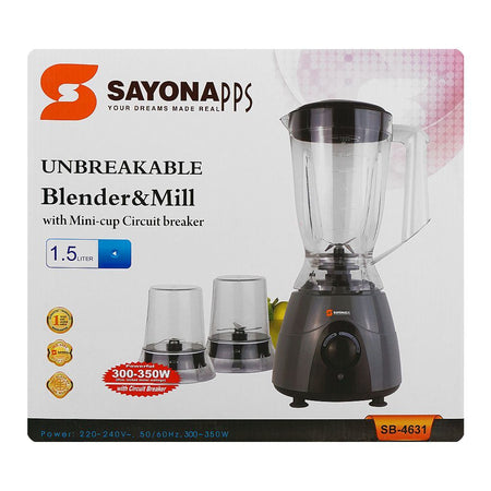 Sayona Unbreakable Blender & Mill With Mini Cup Circuit Breaker, 300-350W, 220-240V, SB-4631 - Image 3