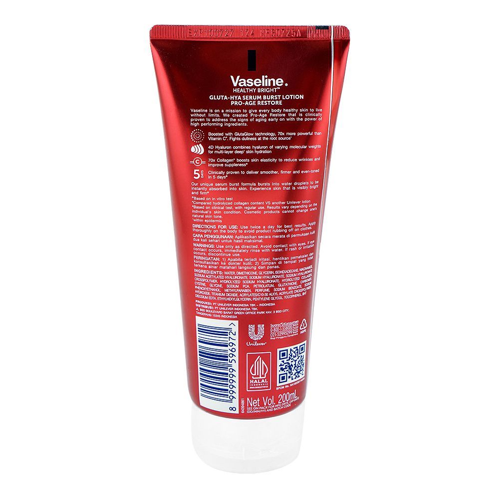 Vaseline Healthy Bright Gluta-Hya Pro-Age Restore Serum Burst Lotion, Glutaglow & Hyaluron, Anti-Aging, 200ml - Image 3
