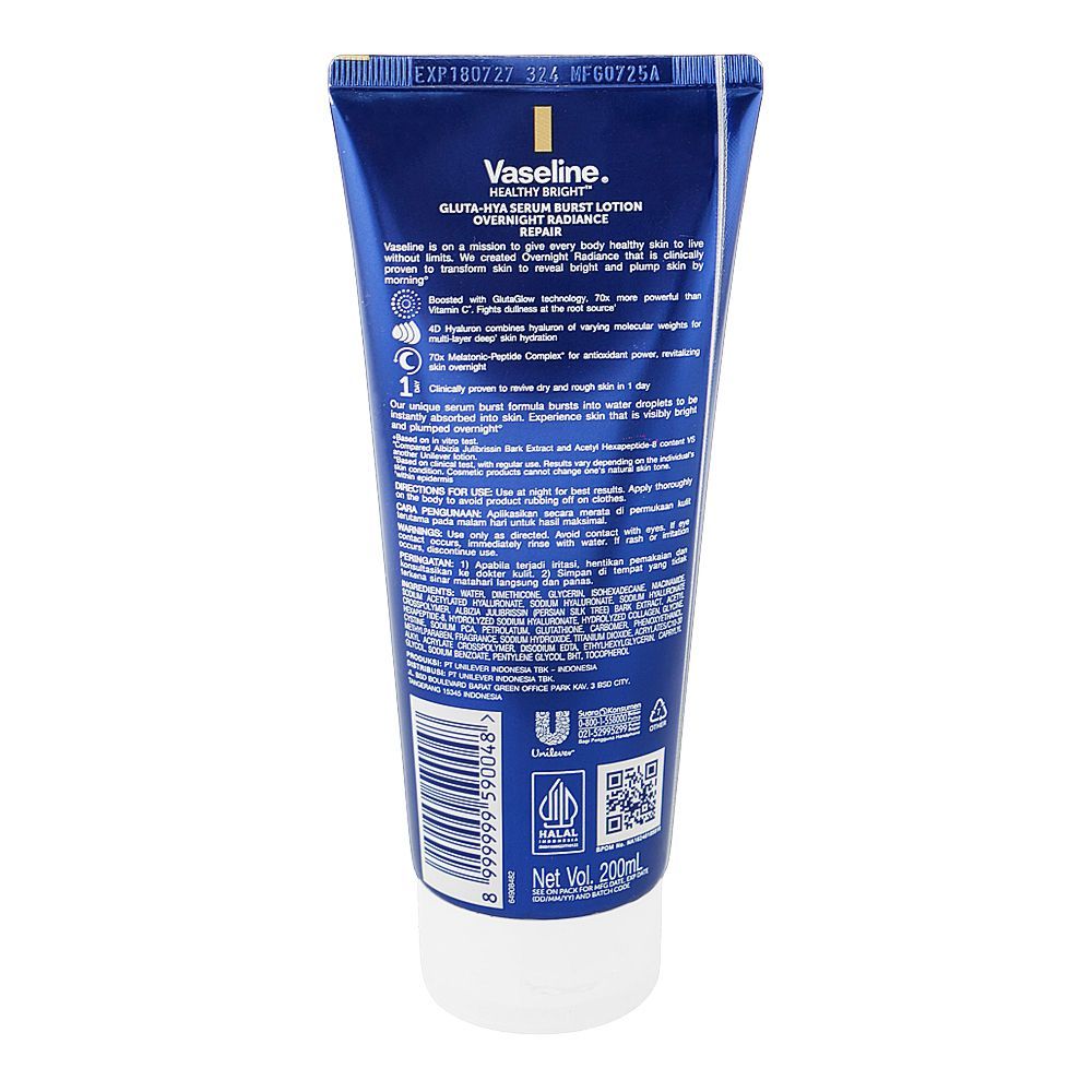 Vaseline Healthy Bright Gluta-Hya Overnight Radiance Repair Serum Burst Lotion, Glutaglow & Hyaluron, For Rough & Dry Skin, 200ml - Image 3