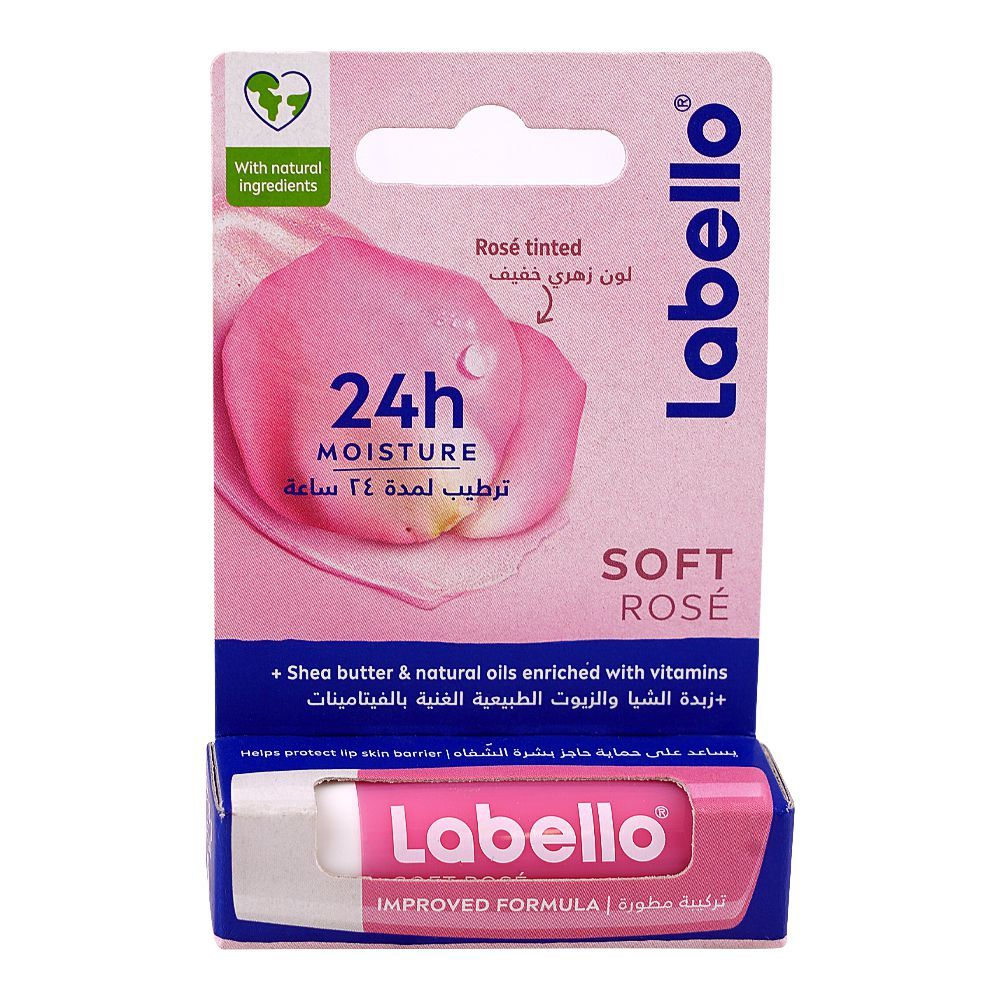 Labello Soft Rose Shine Caring Lip Balm, Shea Butter, Mineral Oil Free, 4.8g - Main Image