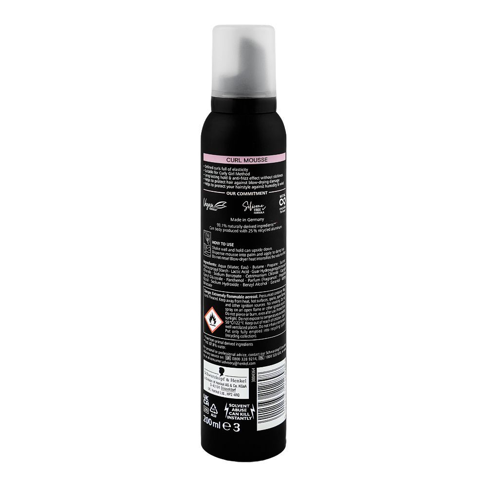 Schwarzkopf Curl Mousse Long-Lasting Curls, 3, Vegan, Silicon Free, For Frizzy Hair, 200ml - Image 2