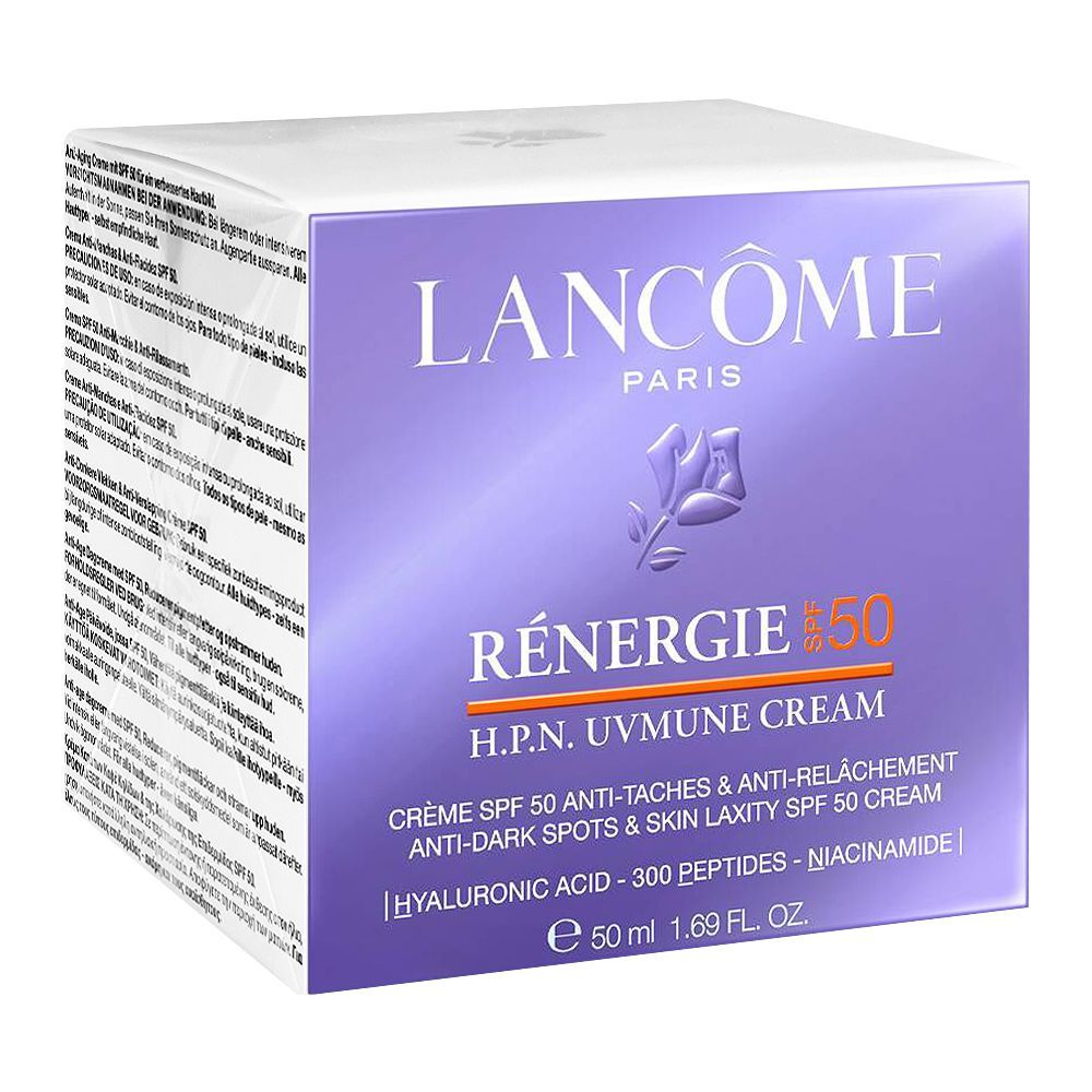 Lancome Paris Renergie SPF50 H.P.N. UV Mune Anti-Dark Spot Cream, Hyaluronic Acid, Niacinamide, For All Types Of Skin, 50ml - Image 2