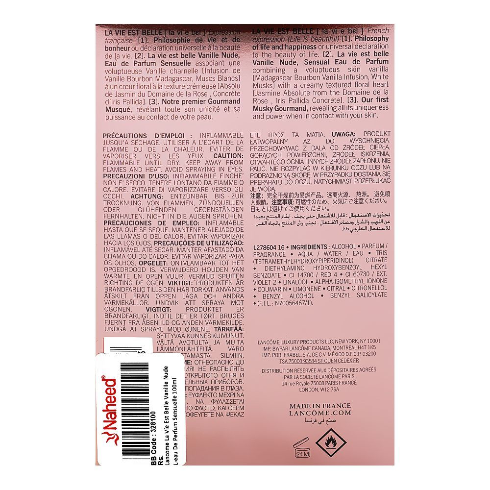 Lancome La Vie Est Belle Vanille Nude L'eau De Perfum Sensuelle, For Women, 100ml - Image 3