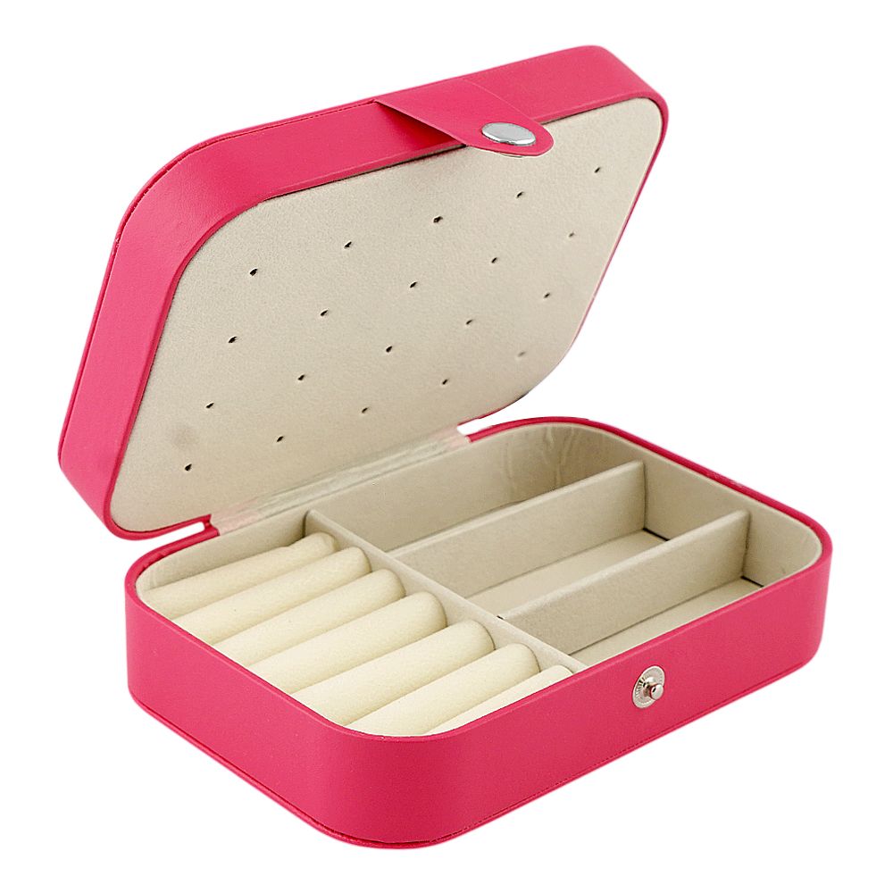 AJF Portable Jewelry Storage Organizer Box For Rings, Earrings & Necklaces, Mature Pink, BA-3 - Main Image