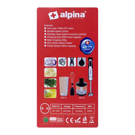 Alpina Stick Hand Blender 3-In-1 Chopper + Blender + Bitter, 450ml + 850ml, 700W, SF-1005 - Image 3
