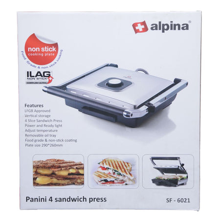 Alpina Panini 4 Slice Sandwich Press, 2000W, 220-240V, SF-6021 - Main Image