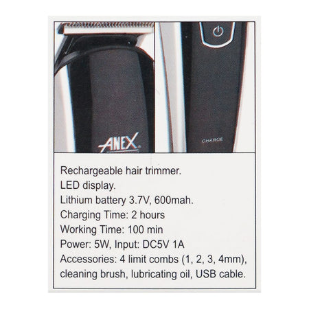Anex Deluxe Hair Trimmer, 600mAh Battery, 100 Minutes Run Time, AG-7067 - Image 5