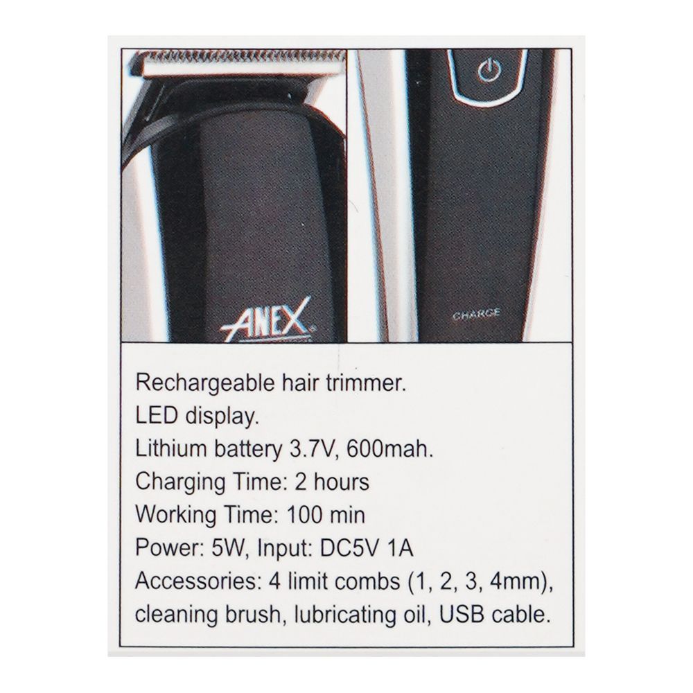Anex Deluxe Hair Trimmer, 600mAh Battery, 100 Minutes Run Time, AG-7067 - Image 5