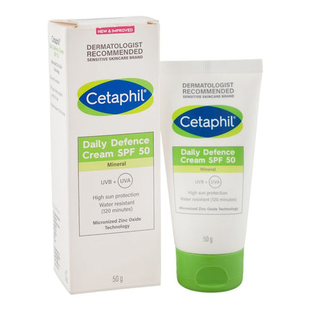 Cetaphil Mineral Daily Defence Cream, UVB + UVA High Sun Protection, Micronized Zinc Oxide, SPF50, Vegan, For Sensitive Skin, 50gm - Main Image
