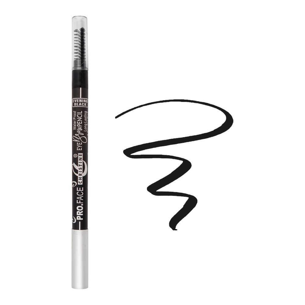 Christine Pro-Face Eye Brow Pencil Long Lasting & Smudge Free Evening, Waterproof, Black - Main Image