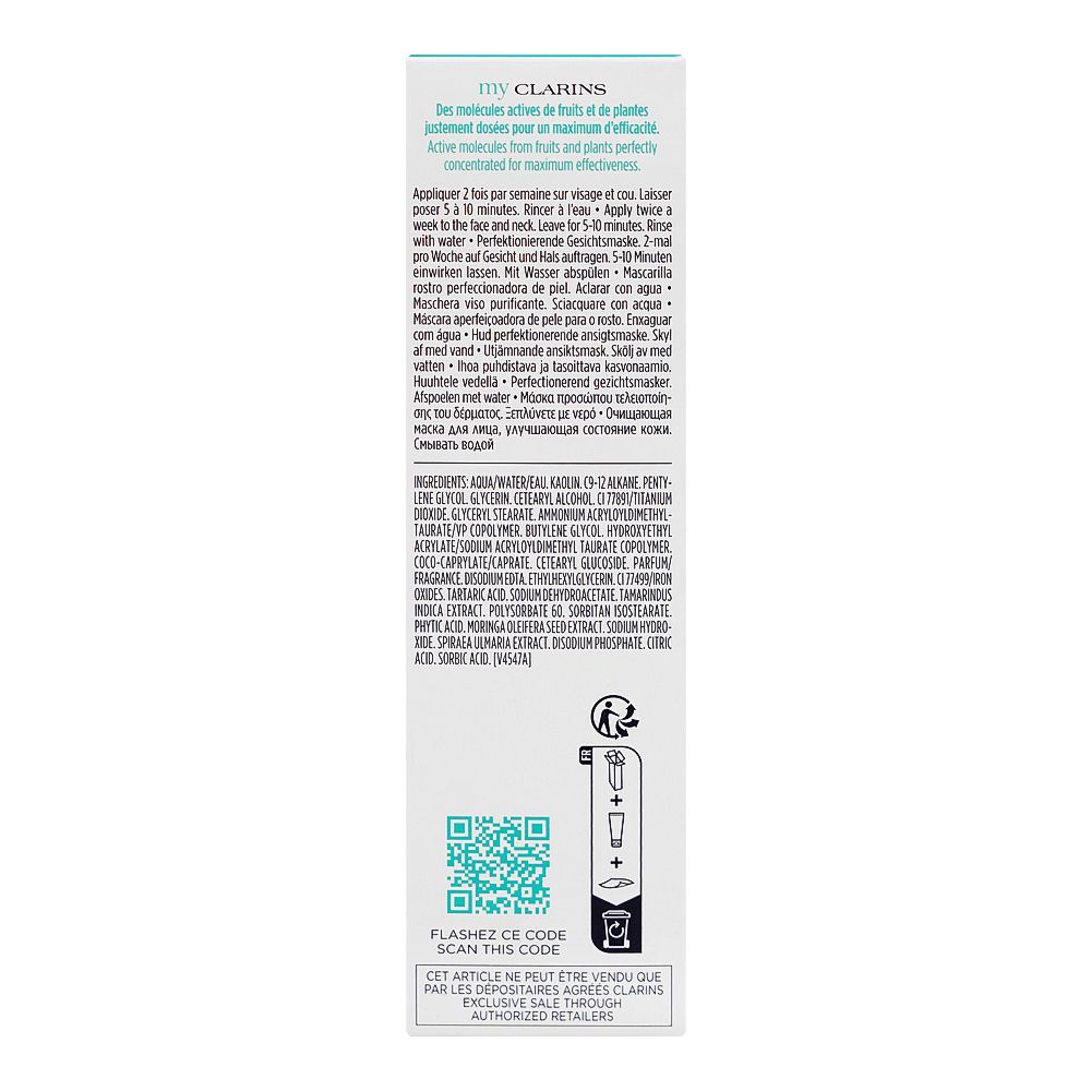 Clarins Paris My Clarins Paris Pore-Less Skin Perfecting Mask, Kaolin White Clay, Moringa Extract, For All Types Of Skin, 50ml - Image 2