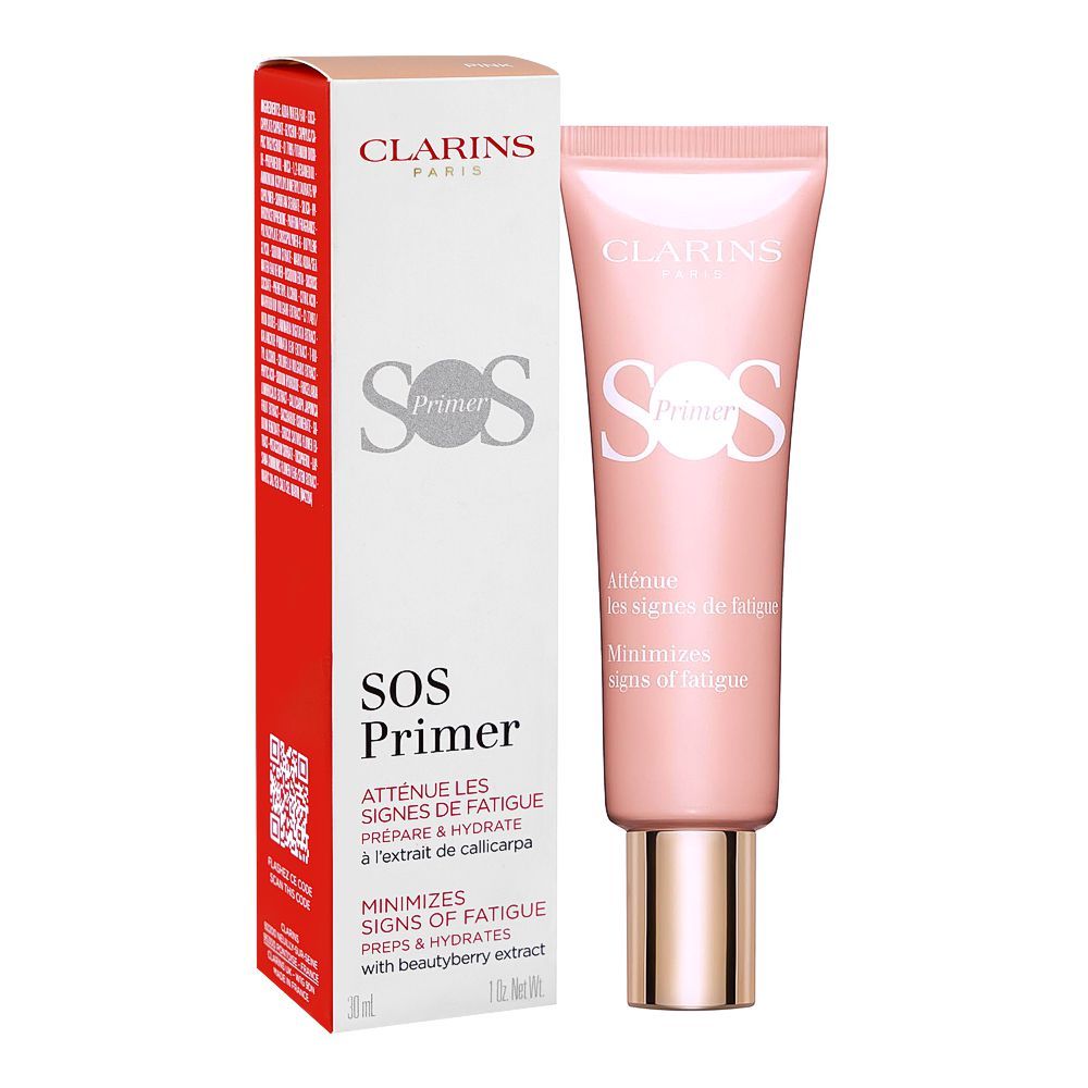 Clarins Paris Sos Primer Blurs Imperfections Preps & Hydrates, Pink, 30ml - Main Image