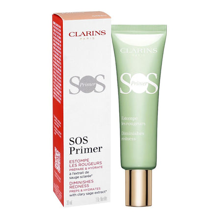 Clarins Paris Sos Primer Blurs Imperfections Preps & Hydrates, Green, 30ml - Main Image