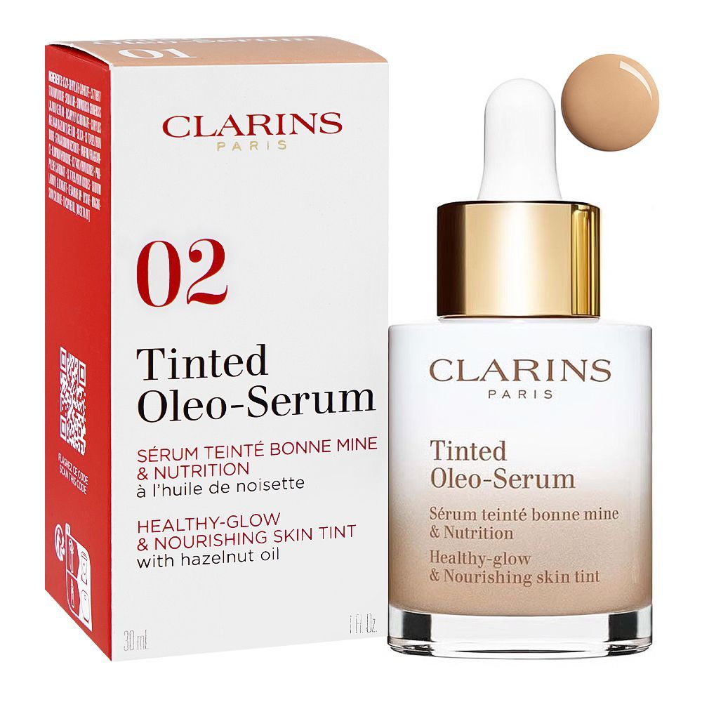 Clarins Paris Tinted Healthy Glow & Nourishing Skin Tint Oleo-Serum, Hazelnut Oil, For All Types Of Skin, 02, 30ml - Main Image
