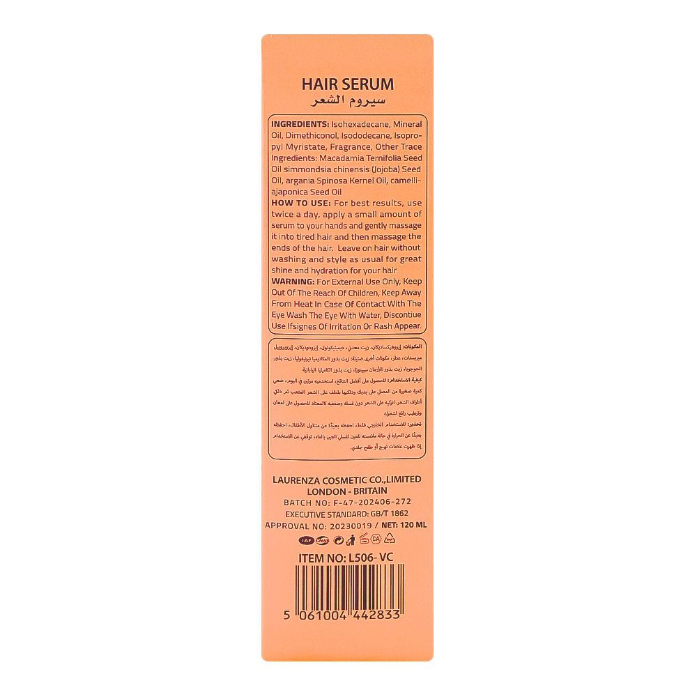 Laurenza Vitamin C Hair Serum, Mineral Oil, Ternifolia Seed Oil & Jojoba Seed Oil, For Hair Growth, 120ml - Image 2