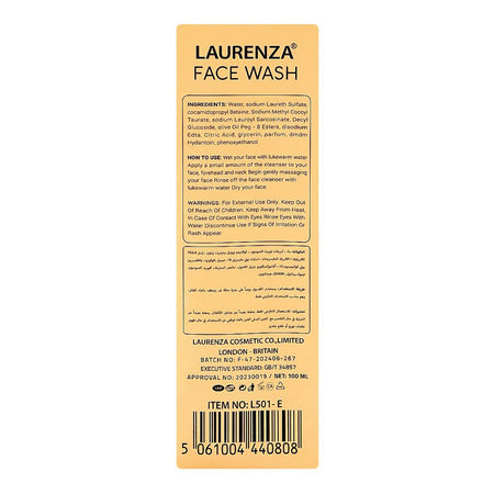 Laurenza Vitamin E Face Wash, Olive Oil, Citric Acid, For Skin Freshness, 100ml - Image 2
