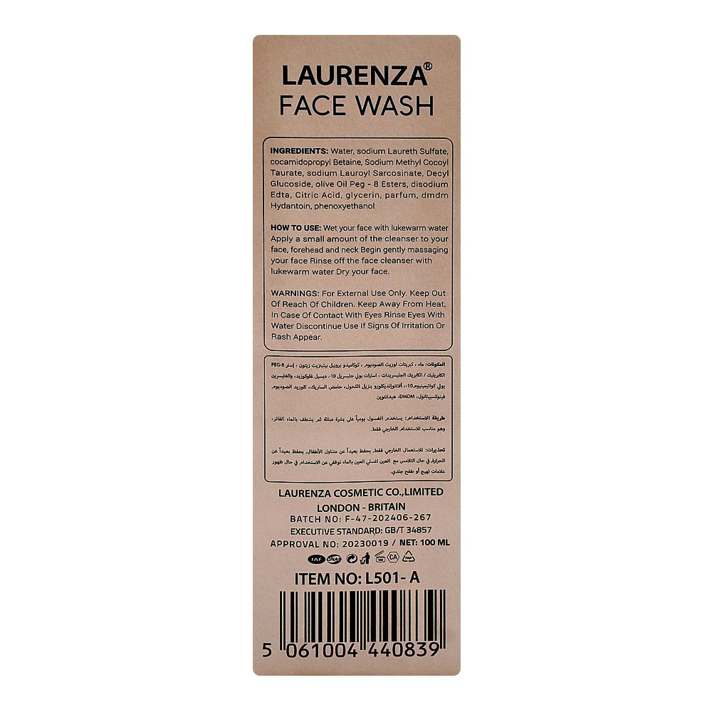 Laurenza AHA + BHA Face Wash, Citric Acid, Olive Oil, 100ml - Image 2